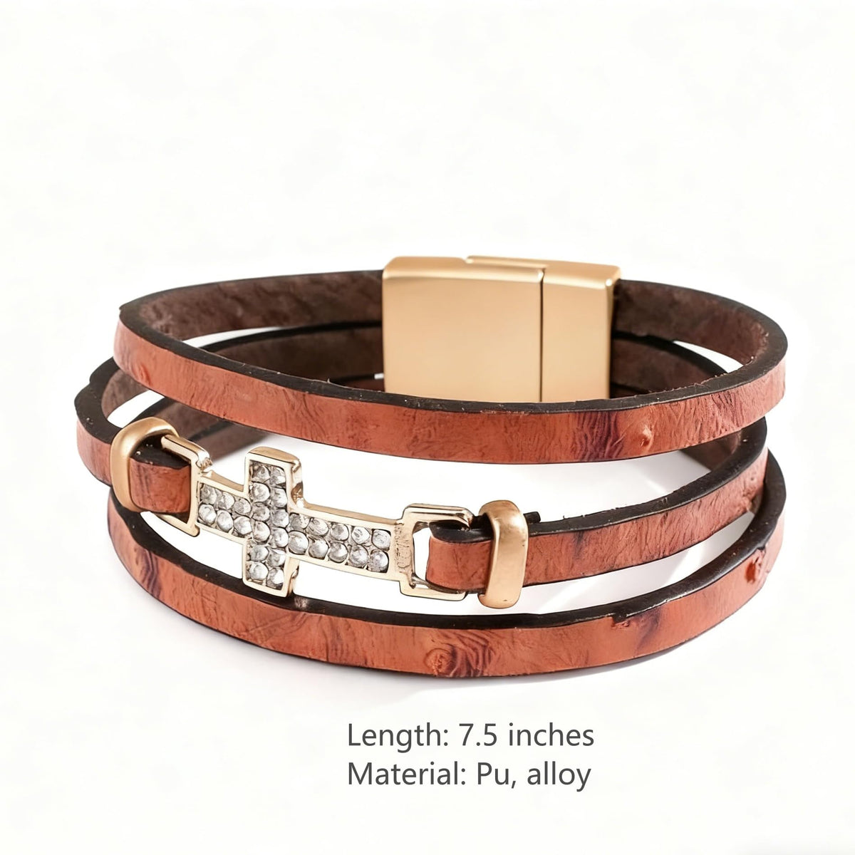 Cross Leather Bracelets Wrap Bracelets for Women Layered Leather Bracelets Bangle Cuff Jewelry for Lady （Reddish brown）