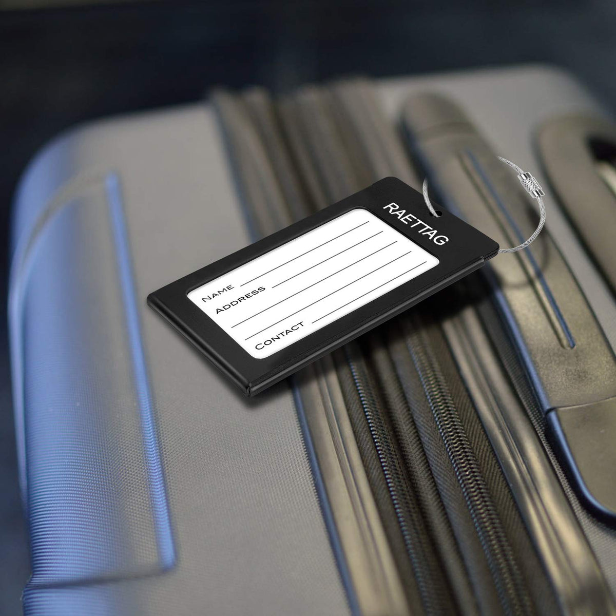 WeBravery Luggage Tags Metal Suitcase Tags Travel Bag ID Identifier Luggage Tag (Black 2-Pack)