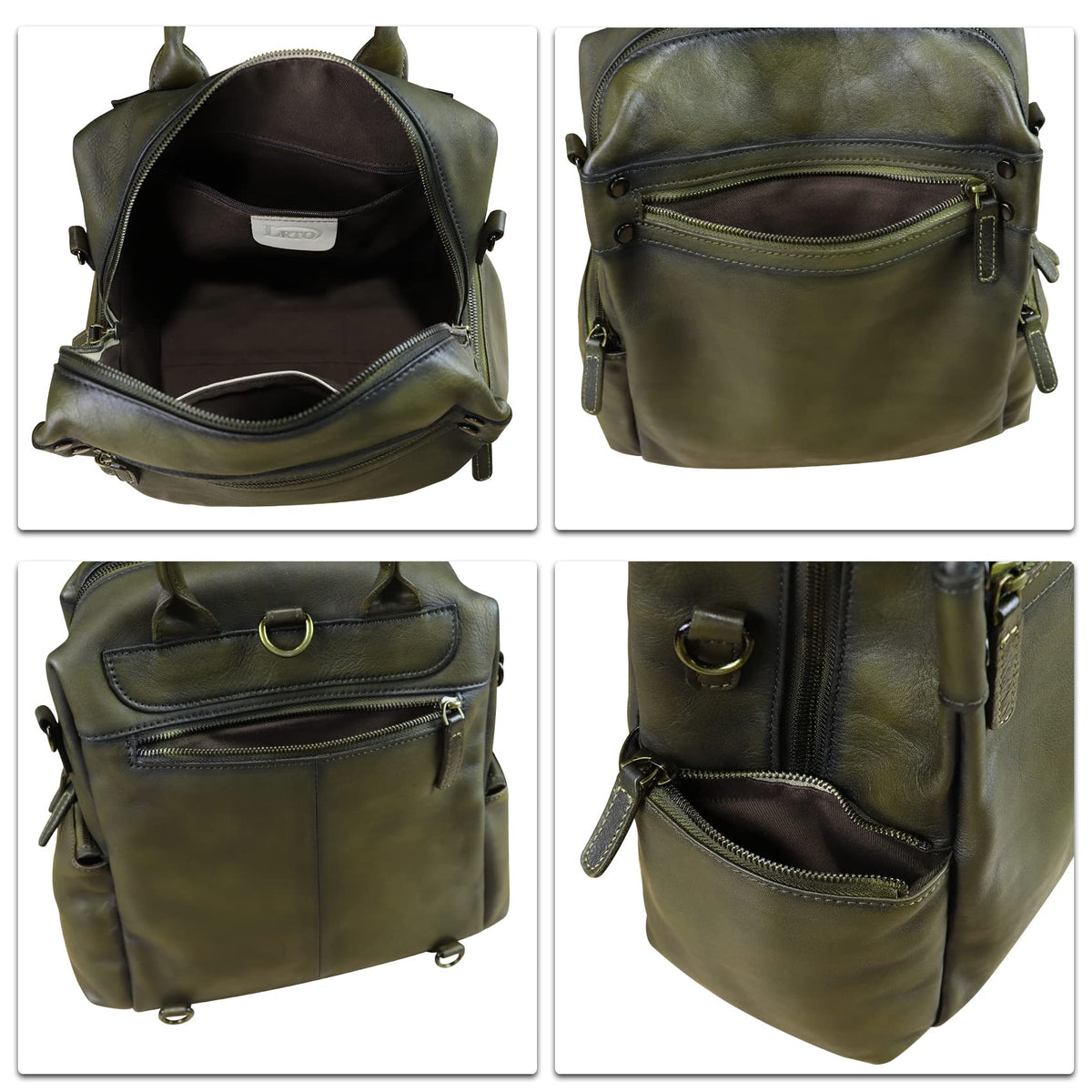 Genuine Leather Backpack Purse for Women Vintage Casual Daypack Knapsack Handmade Rucksack Convertible Shoulder Bag (Green) Medium