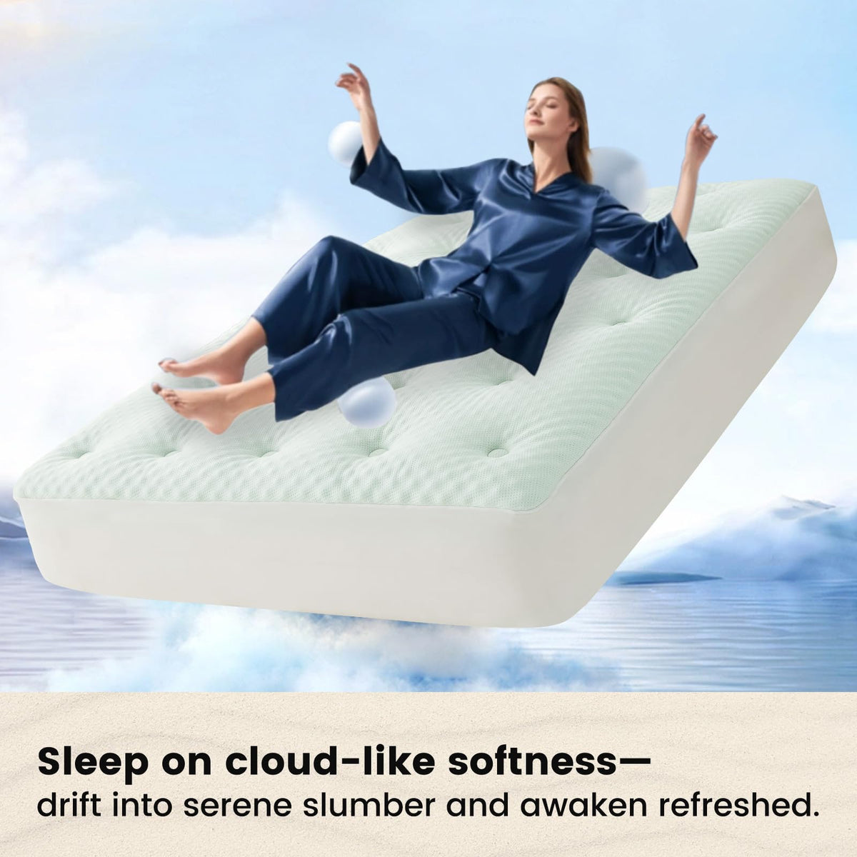 QUIETSEA Reversible Queen Mattress Topper Egg Crate Memory Foam Mattress Topper, Bamboo Viscose Mattress Pad Queen, Noiseless Waterproof Mattress Cover with Deep Pocket Stretches up to 21", 60" x 80"