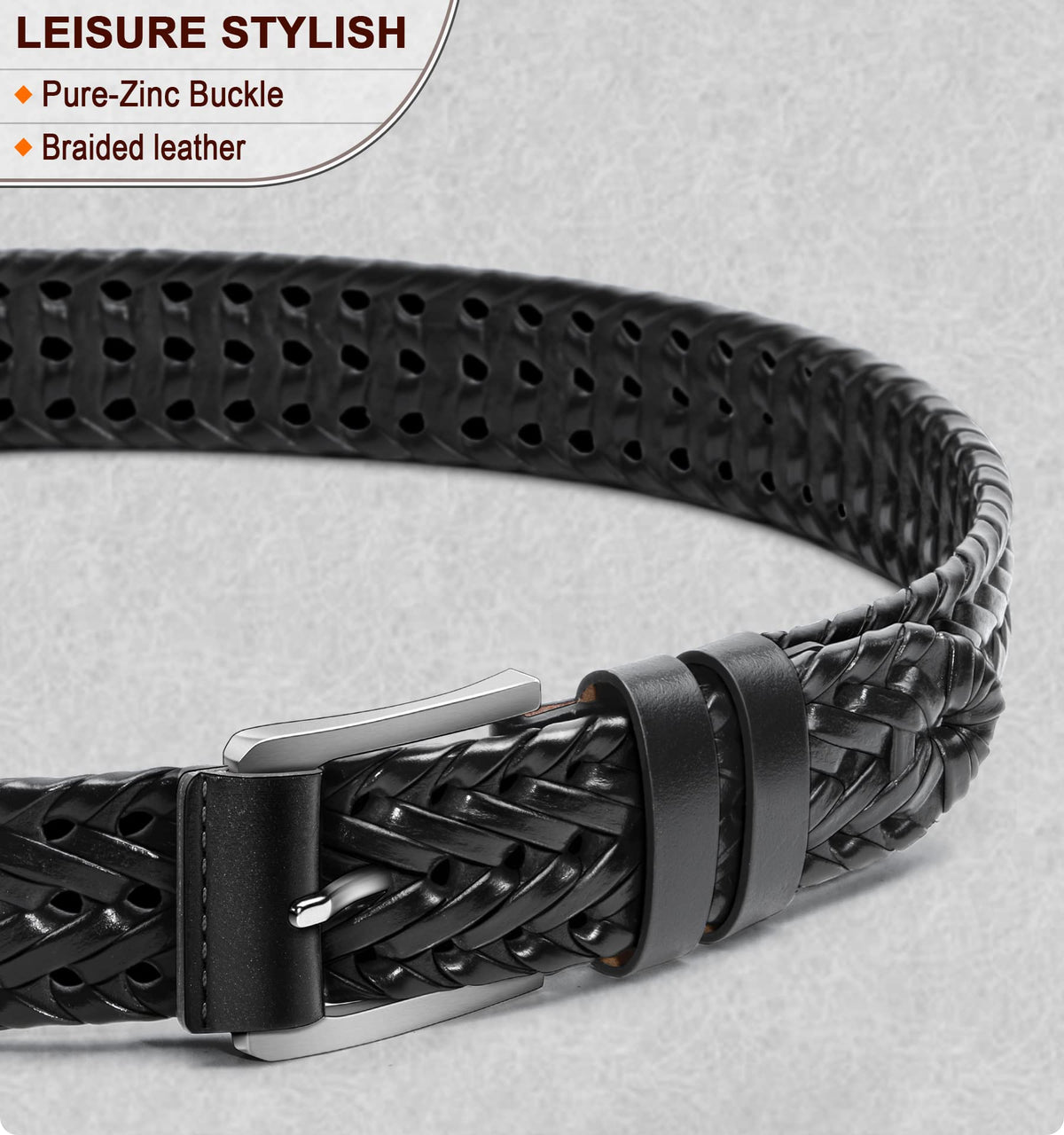 KEMISANT Mens belt 2 Pack, Woven Braided Leather Belt for Men Causal Golf Pants Polo Shirts Matching