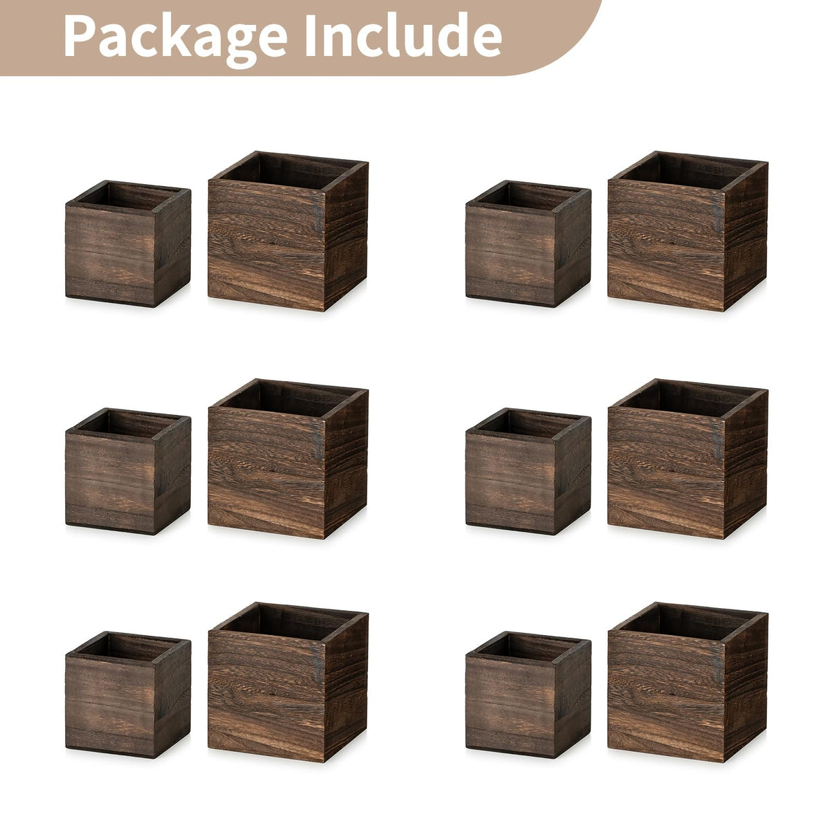 NUPTIO Wooden Box for Centerpiece Wedding: 12 Pcs Rustic Square Planter Box for Christmas Table Fall Decorations - 4×4" & 5×5" Small Wood Vases Flower Pots for Windowsill Home Garden Decor