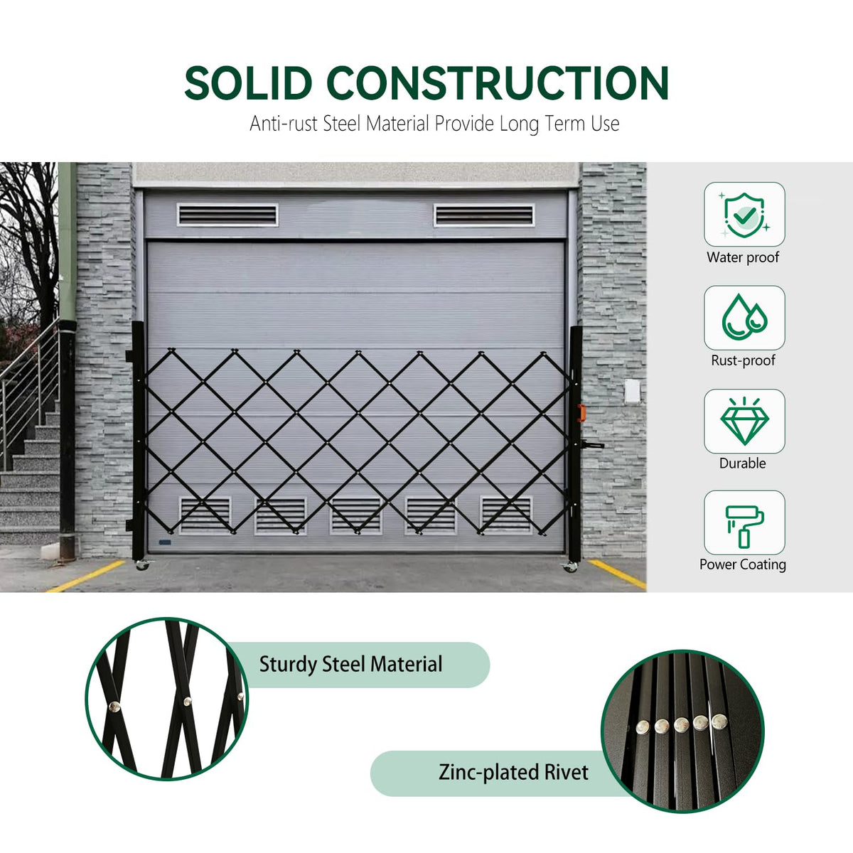 LTSEAME Folding Security Gate with Lockable Scissor Design and 360° Swivel Casters Outdoor Barricade for Entry Security, Garage, Warehouse, and Pool Areas (65“Wx50 H)