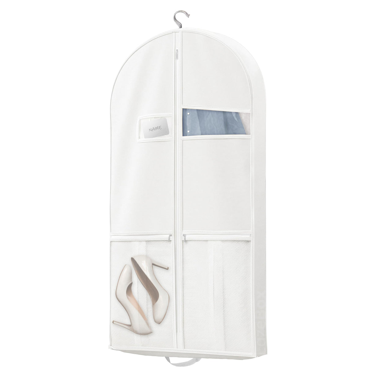 43" Travel Garment Bag with Accessories Zipper Pocket, Heavy Duty Suit Bag for Suits, Tuxedos, Dresses, Coats, White, 1 pack