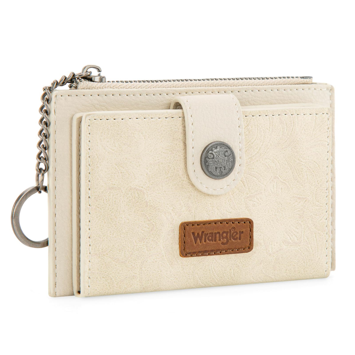 Montana West X Wrangler Keychain Wallet Western Tooled Credit Card Holder Slim Minimalist Wallet with Rfid Lining and Smooth Metal Zipper