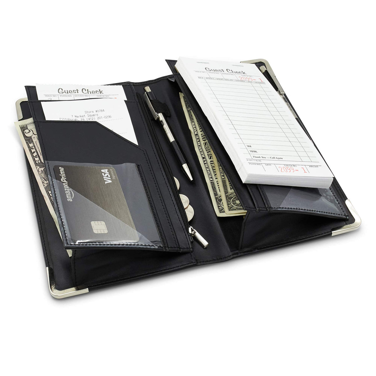 Brinero Premium Server Book, Newly Improved Bulk Pockets Stronger Magnets, 2 Pen Holders, Zipper Pocket, Firm Writing Surface