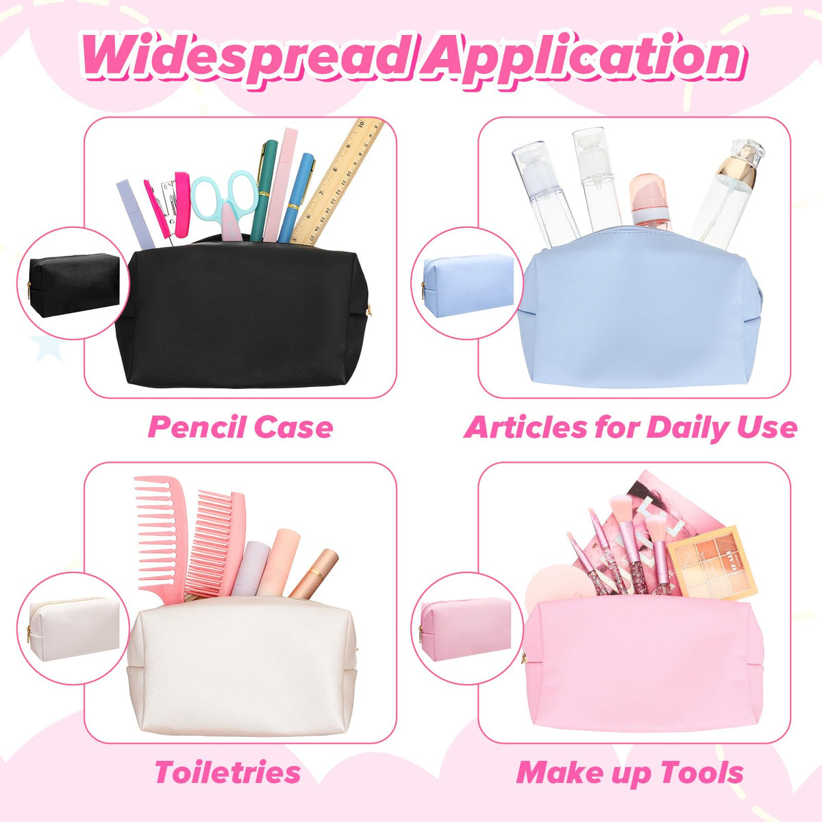 Limbeuuu 12 Pcs Preppy Makeup Bag PU Leather Cosmetic Bag Bulk Makeup Plain Pouch Waterproof Toiletry Purse for Women Traveling Preppy Pencil Case Travel Purse Cosmetic(Mixed Colors