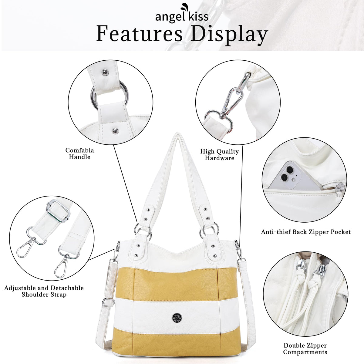 Angel Kiss Hobo Purses for Women Multi-Color Striped Lattice Cross Body Shoulder Purse Bag Tote Handbag