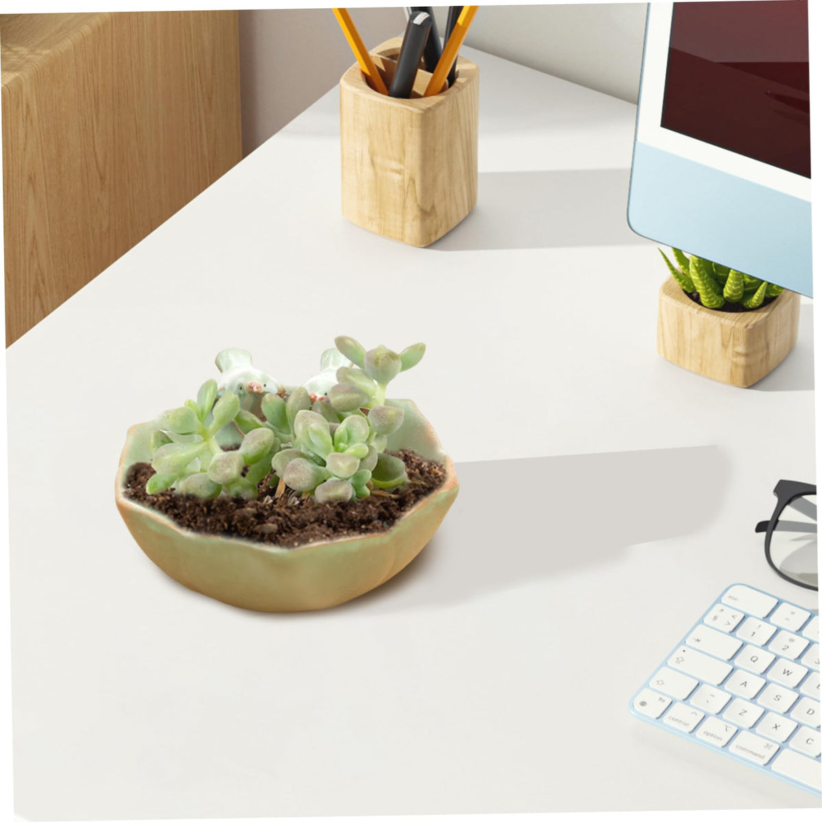 Uanqfegy Ceramic Round Hollow Planter with 2 Adorable Birds Succulent Planter – Suculentas Pot DIY Flower Planting Garden Pots for Home Indoor Outdoor Garden Decor