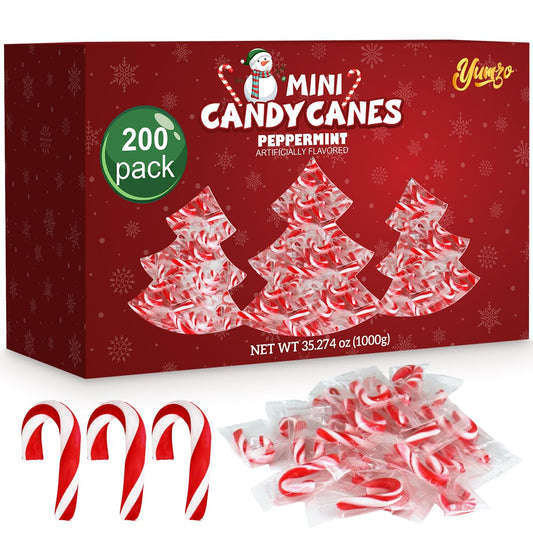 Christmas Mini Candy Canes Classic Red & White Peppermint Flavor for Holiday Family Indulgement - Small Candy Canes Individually Wrapped for Kids & Adults, Great Candy Cane Gift Set (200 Count)