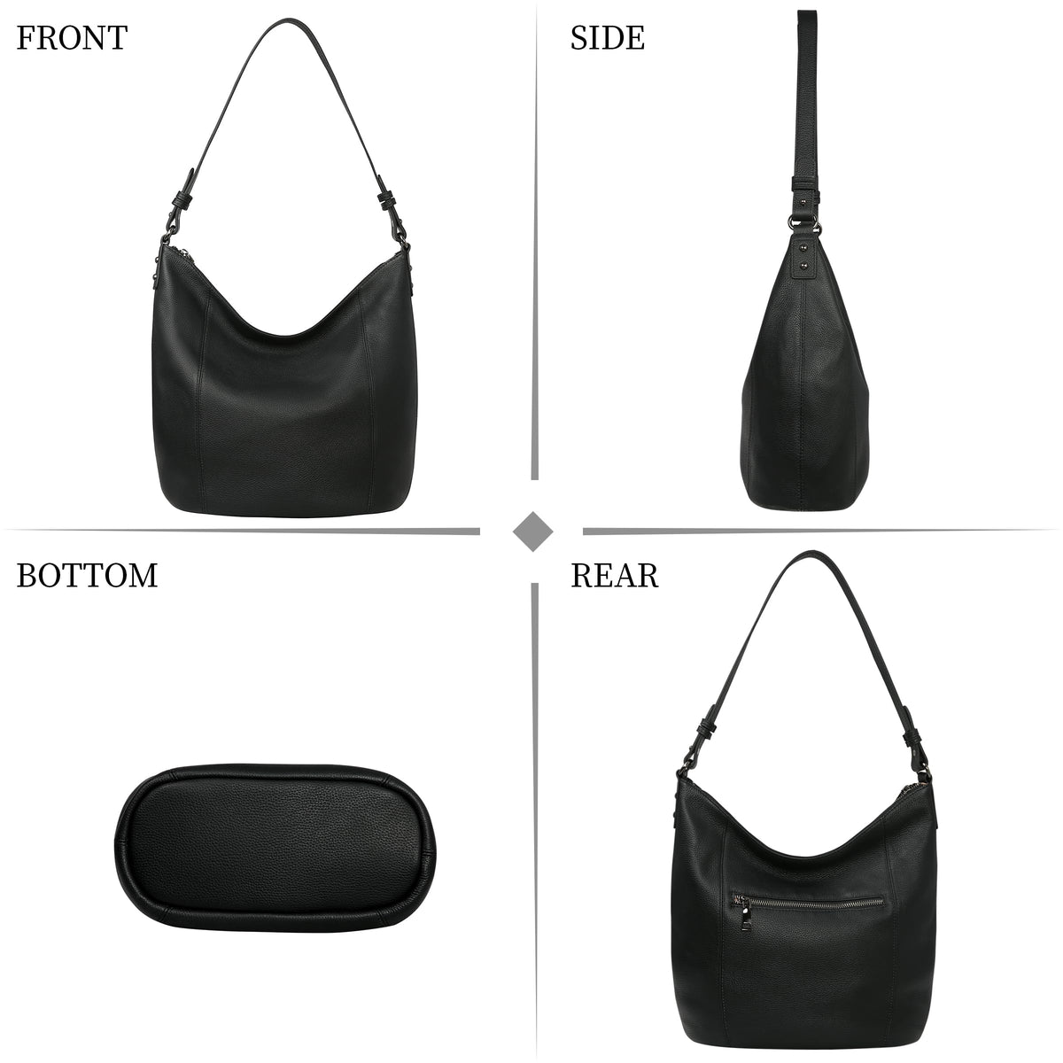 Iswee Genuine Leather Hobo Bags for Women Handbags Real Leather Purses Tote Black Slouchy Shoulder Purse Satchel Large Cross Body Bag (Black)