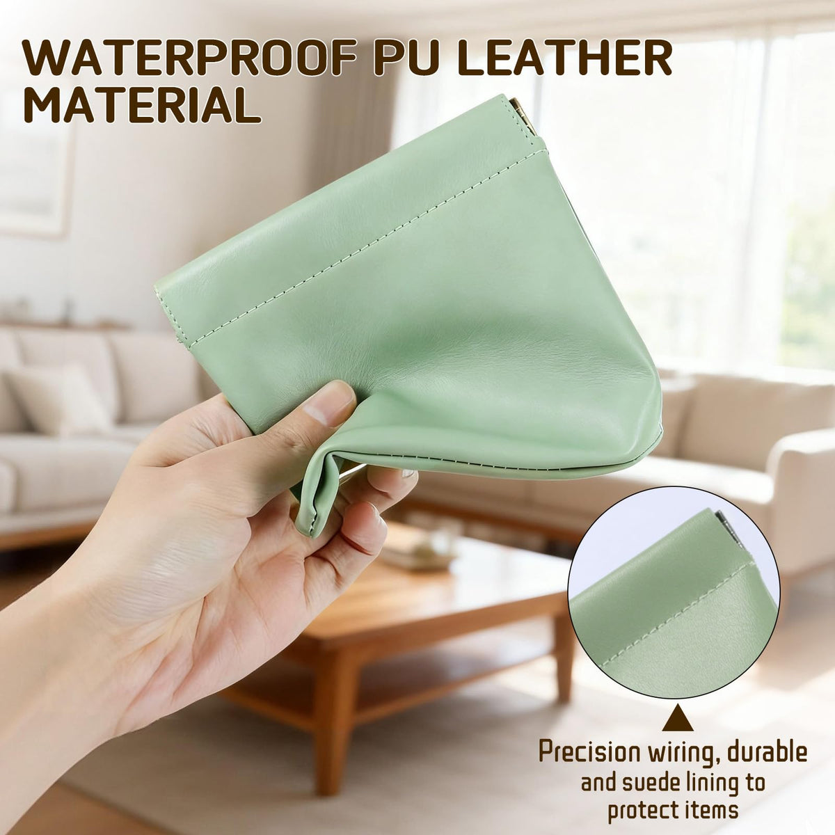 4Pcs Personalized Snap Closure Leather Organizer Pouch, Lambskin Pocket Cosmetic Bag, Portable Self-Closing Small Makeup Bag for Purse Women Mini Travel Coin Storage Pouches(4.7 * 4.5in)