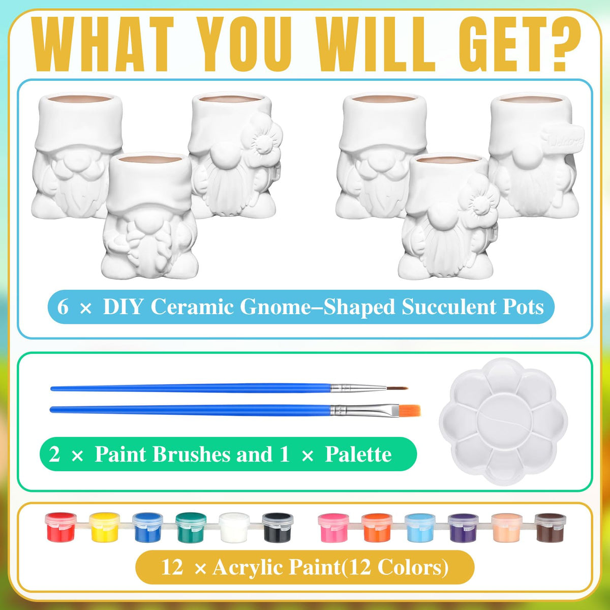 Beeveer 6 Sets Paint Your Own Gnomes Succulent Planter Cute Mini Unpainted Flower Pots DIY Paintable Succulent Pots for Christmas Classroom DIY Craft Project Activity
