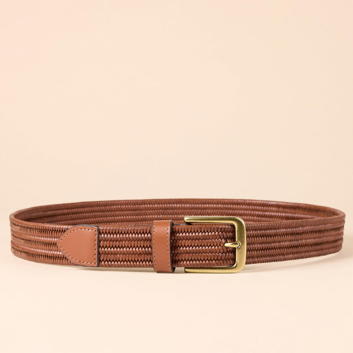 Amazon Essentials Men's Tubular Stretch Weave Belt, Tan, 36