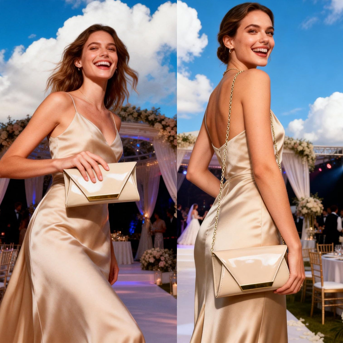 Patent Leather Envelope Clutch Womens Evening Handbag Stylish Shoulder Bag Purse for Christmas Wedding Party Prom(Nude 265)