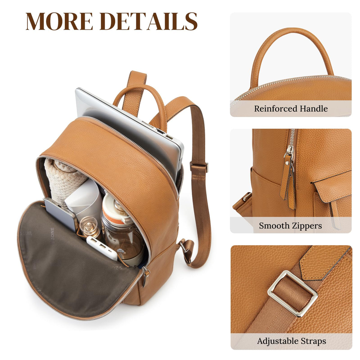 S-ZONE Genuine Leather Backpack Purse for Women Travel Backpack Classic Work Shoulder Bag Business Daypack Adjustable Straps Medium
