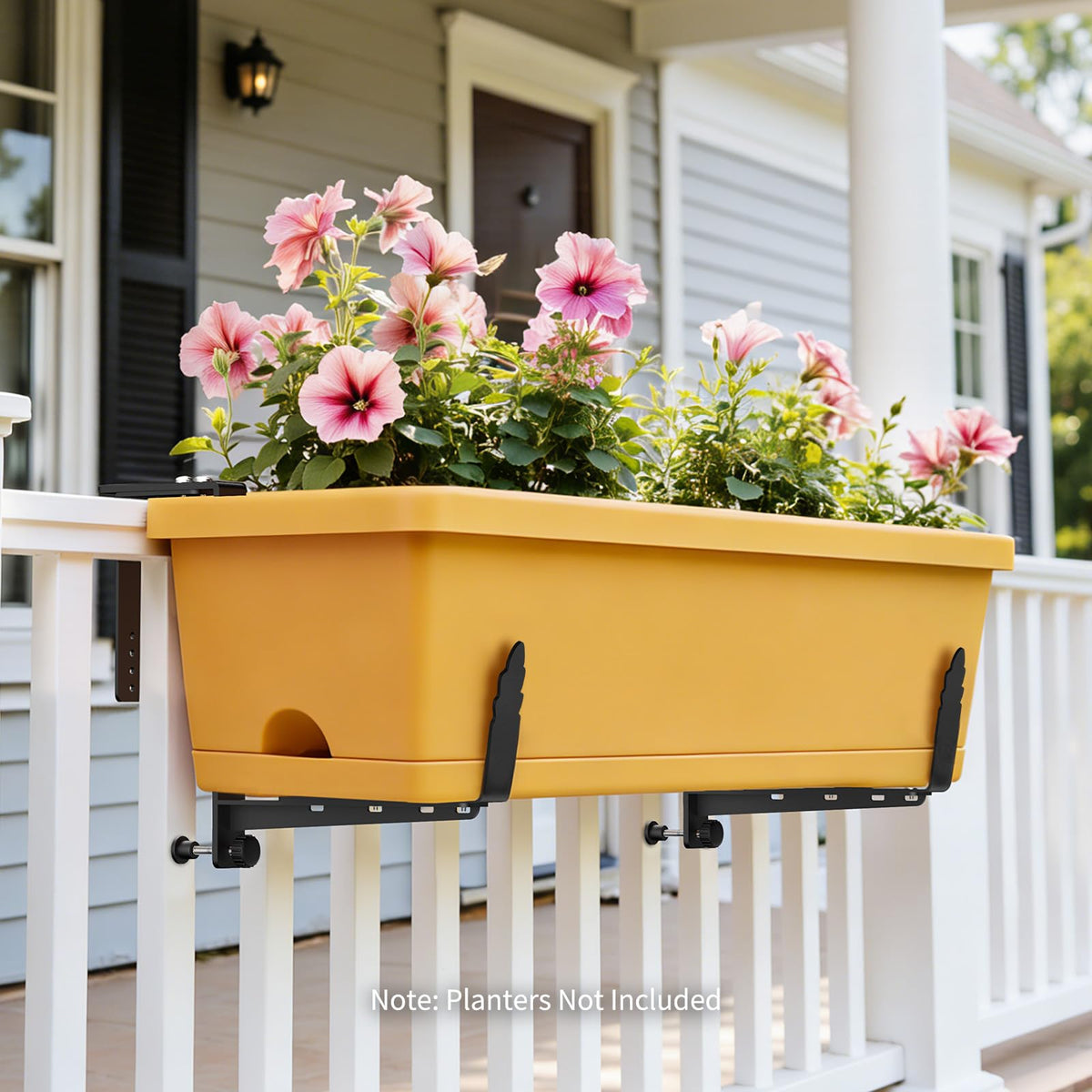 Window Box Brackets, Adjustable Planter Box Brackets, Heavy Duty Iron Flower Box Bracket for Deck Railing with Upgraded Bottom Support - Ideal for Balconies, Fences, and Gardens (6 Pack)