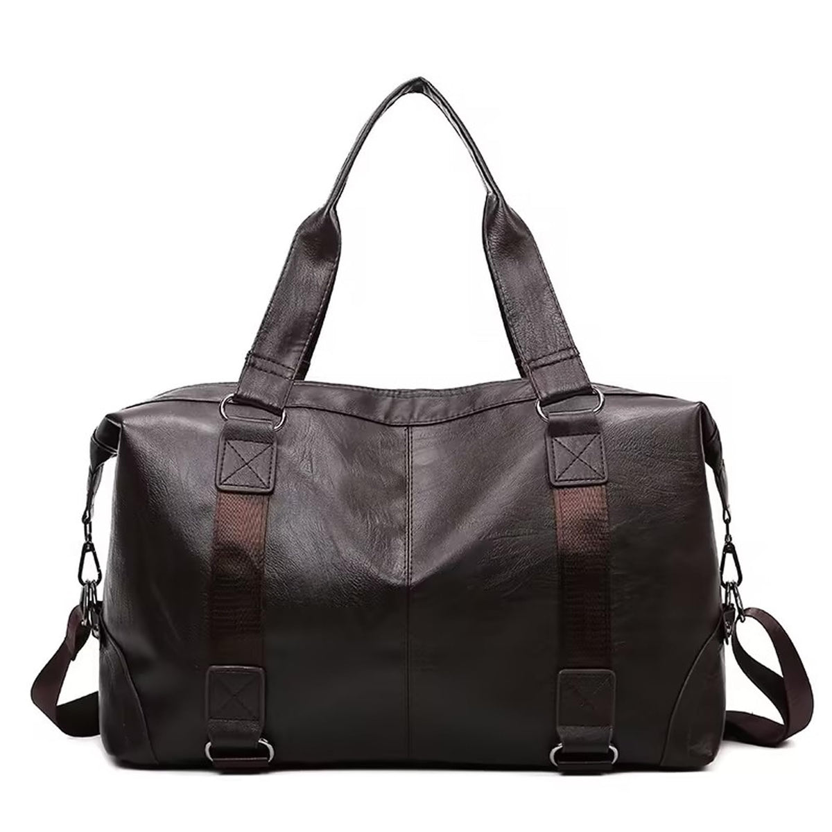 Faux Leather Travel Bag, Brown, 35L Capacity, Unisex Weekender Overnight Duffel, Waterproof, Carry On Gym Tote Bag with Toiletry Packing Cube