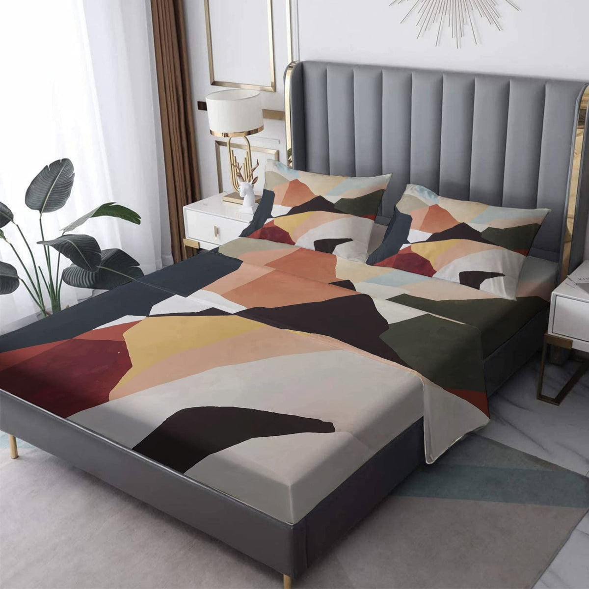 NOGAWA Abstract Sheets Full Size, Modern Art Bed Sheets, Patterned Bedding Sheets & Pillowcases 4 Piece Set - Soft Microfiber Deep Pocket Fitted Sheet & Flat Sheet & 2 Pillow Cases