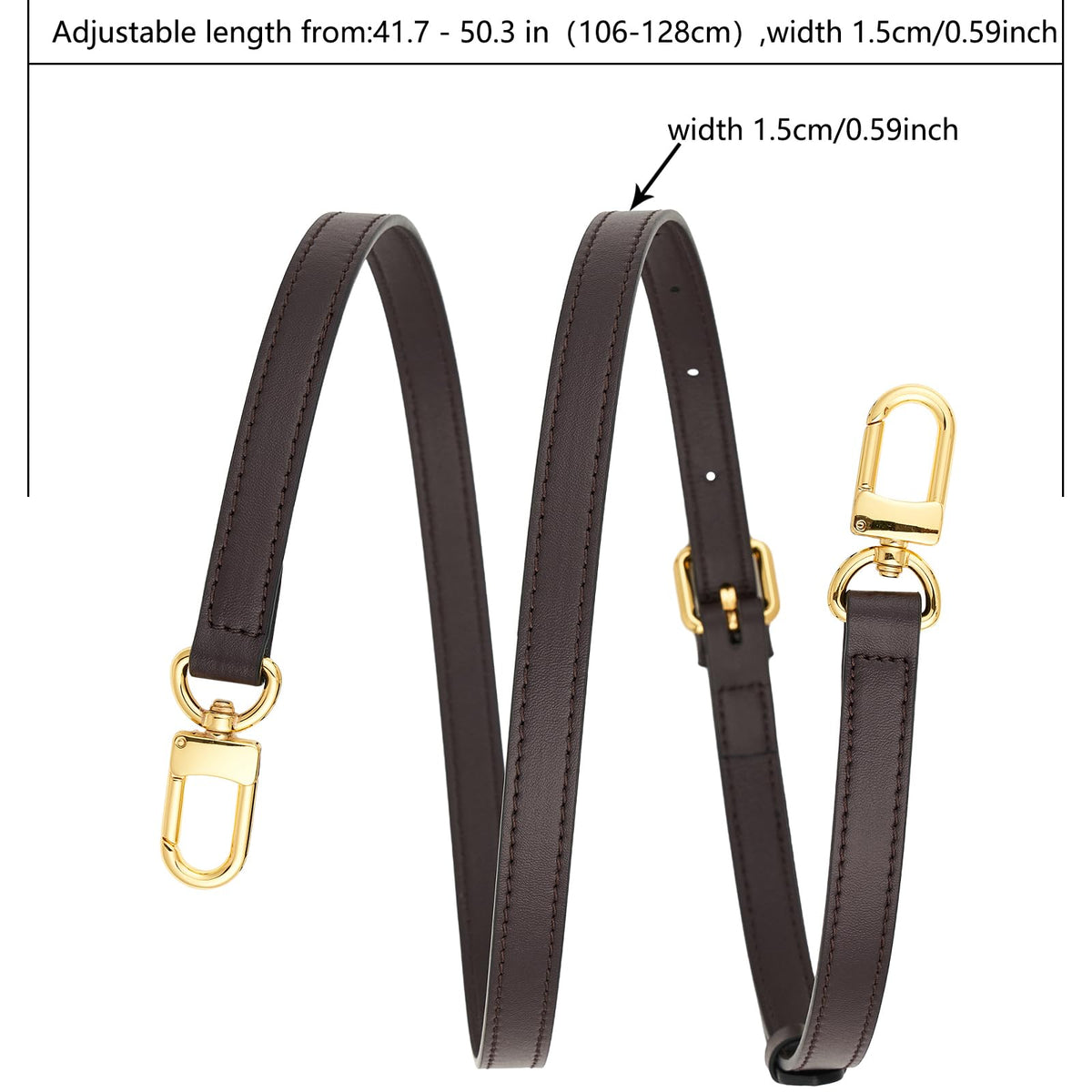 YAZHIMI Vachetta Leather Adjustable Crossbody Strap women crossbody leather purse strap (Coffee-width:0.59 inches(1.5cm))