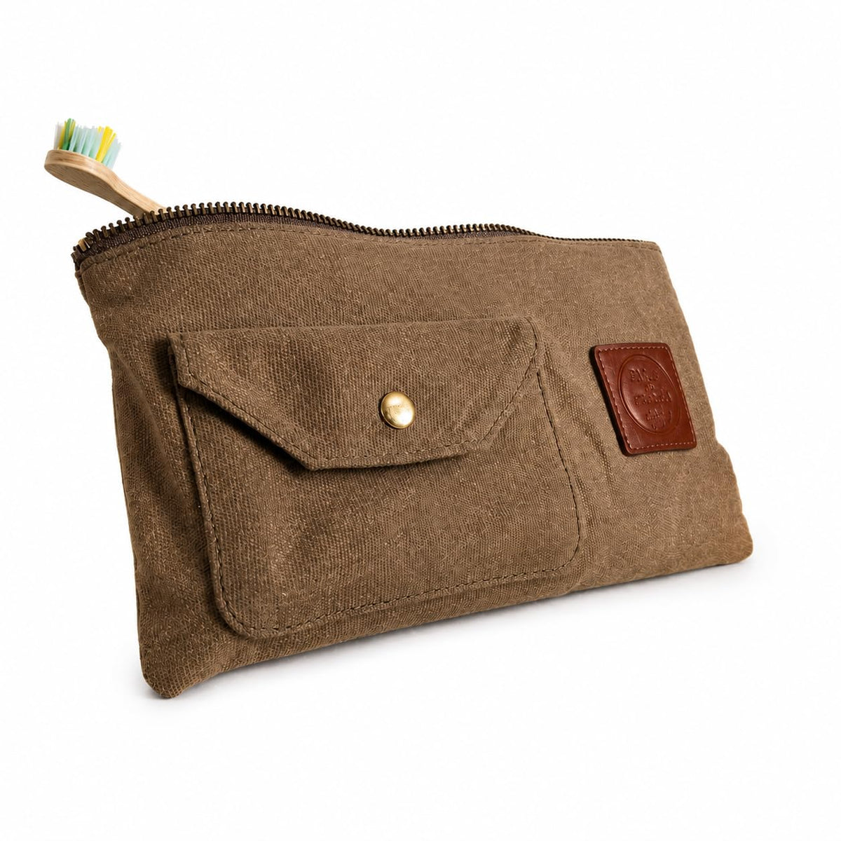 Earth & Fiber Co. Waxed Canvas Toiletry Bag, Compact Slim Design for Traveling, Brown