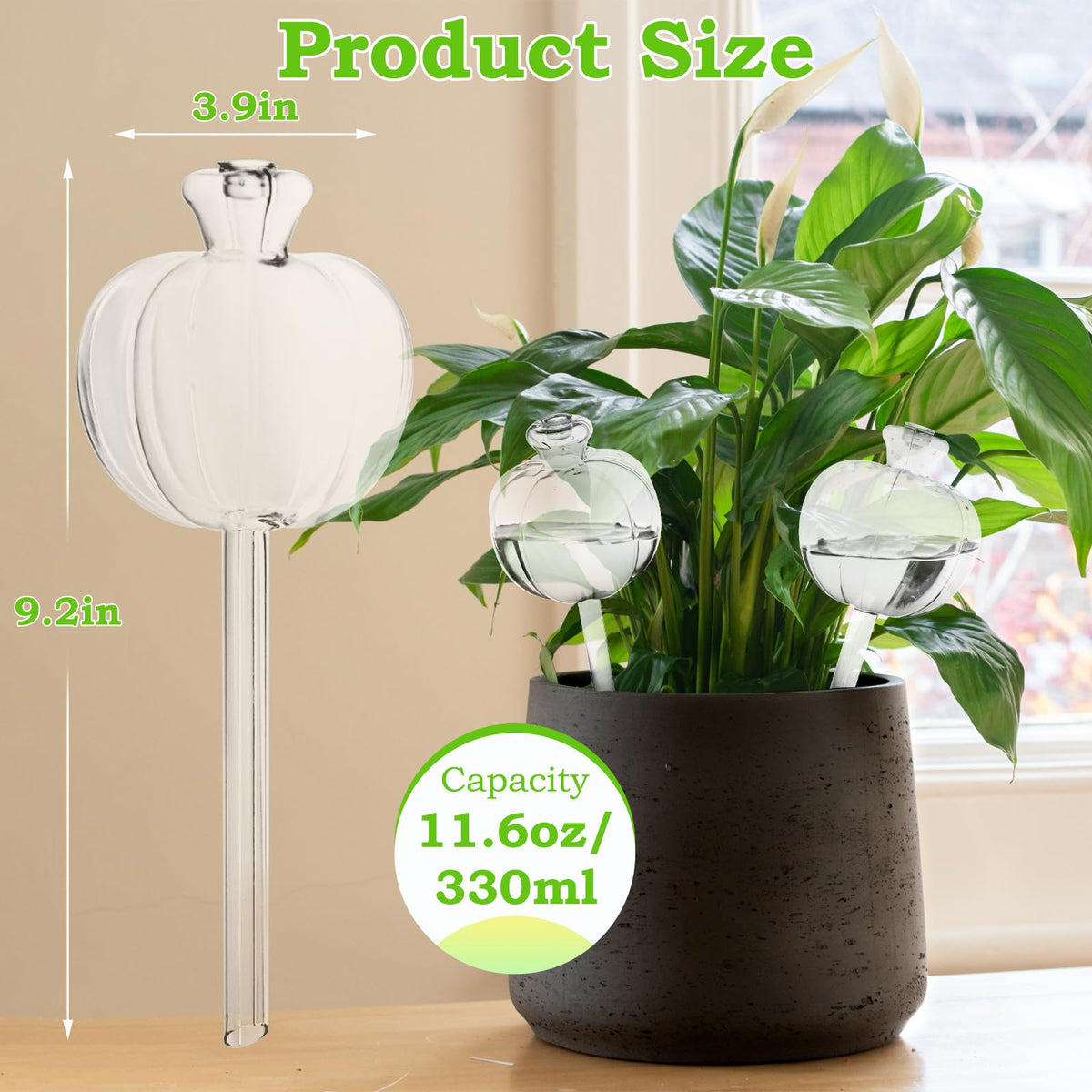 Suyeah 6 Pack Plant Watering Globes Top Fill, Self Watering Planter Spikes Insert, Self Watering Planter Insert Plant Watering Devices Plant Watering Bulbs for Indoor and Outdoor (Pumpkin)