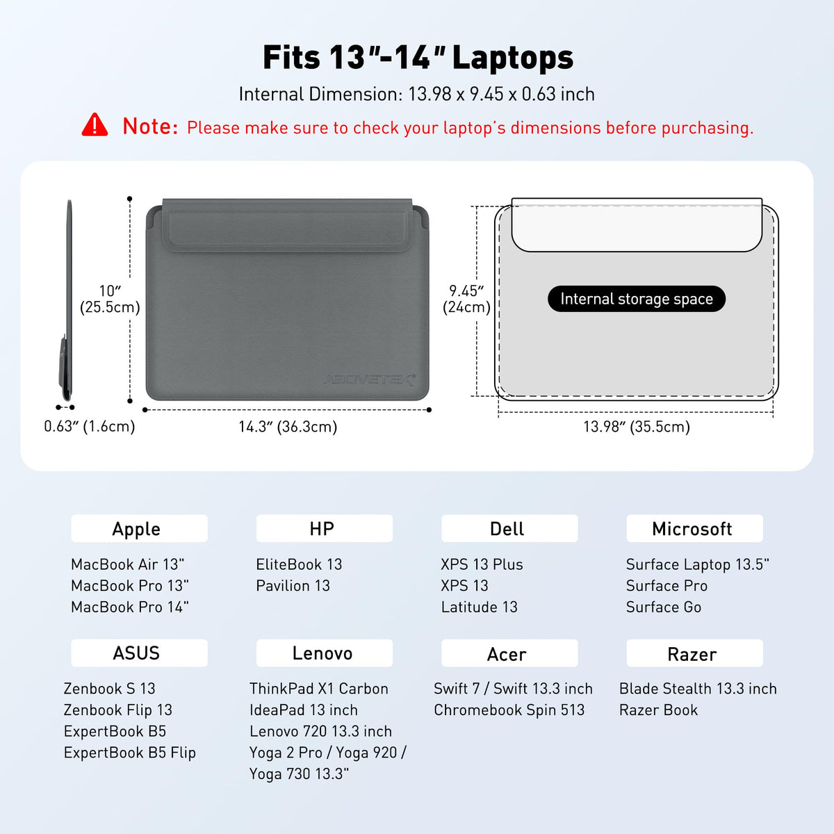 AboveTEK Laptop Sleeve Case for 13-14 inch MacBook Air/Pro, Slim Laptop Case with Stand, Ergonomic Wrist Rest & Mouse Pad, Waterproof Anti-Scratch Leather Bag for 13-14 Surface HP, Grey
