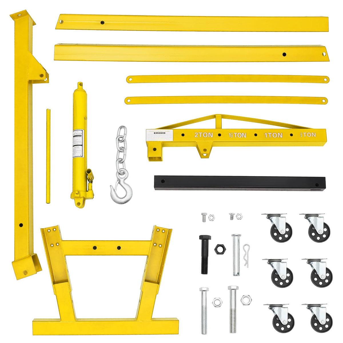 Garvee 2-Ton Folding Engine Hoist Cherry Picker 4400 Lb Capacity Hydraulic Shop Crane with Telescoping Boom 6 Caster Wheels for Automotive Repair Garage Use Includes Hitch and Storage Stand Yellow