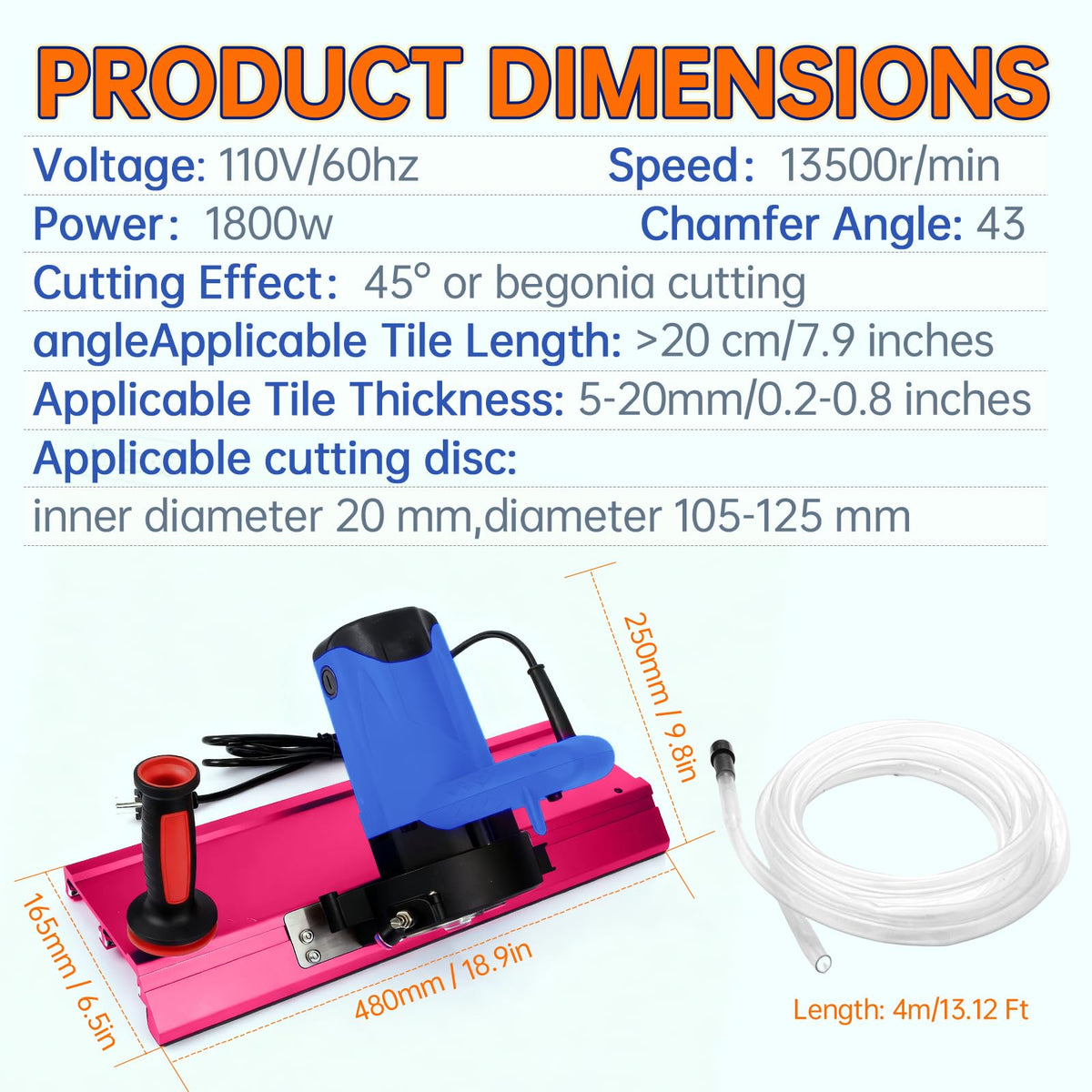 Tile Beveling Tool, 43° Chamfer Machine with 16-Roller Base, Water Cooling & Dust Bag, Edge Bevel Cutter for Porcelain, Ceramic Tile, Marble & Stone