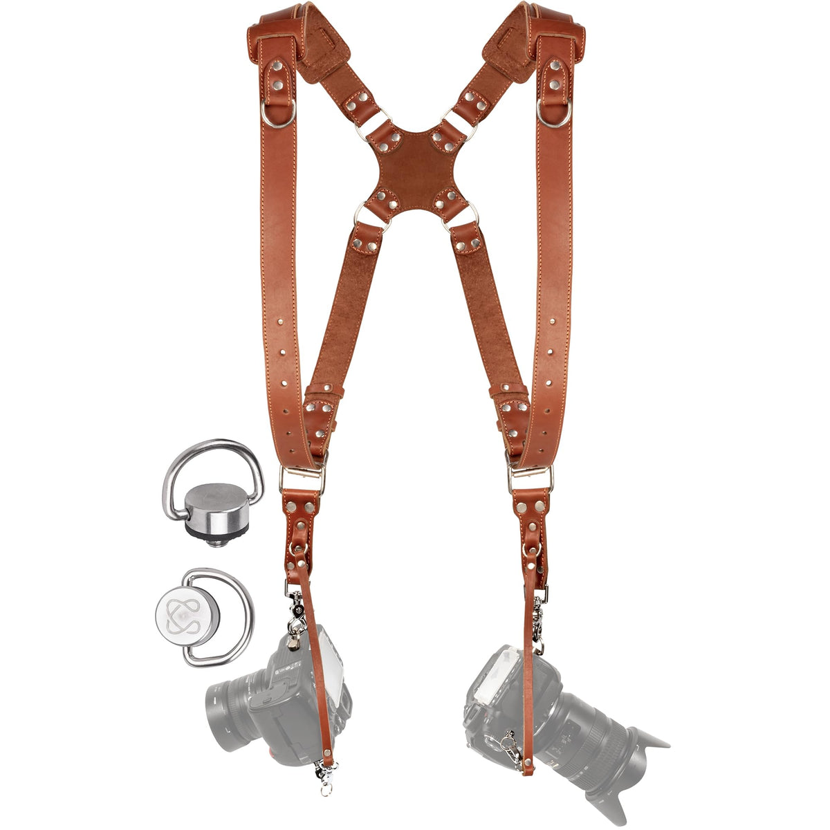 C Coiro Camera Harness for 2 Cameras – Dual Shoulder Leather Camera Strap – Double Camera Harness for DSLR/SLR, Camera Straps for Photographers of All Levels, Padded Straps/Color Tan