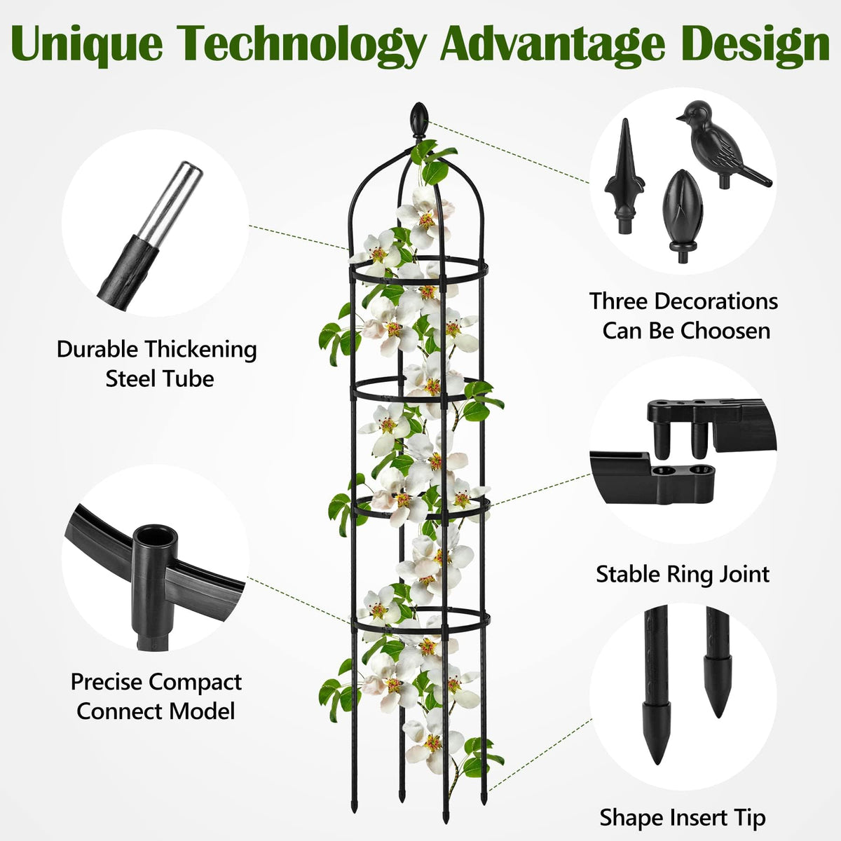 Garden Obelisk Trellis for Climbing Plants Outdoor 6 Ft Rose Bush Round Trellis with Grow Bag for Pots Rustproof Metal Pipe with Plastic Coated Plant Flower Trellises for Clematis Vine Jasmine Support