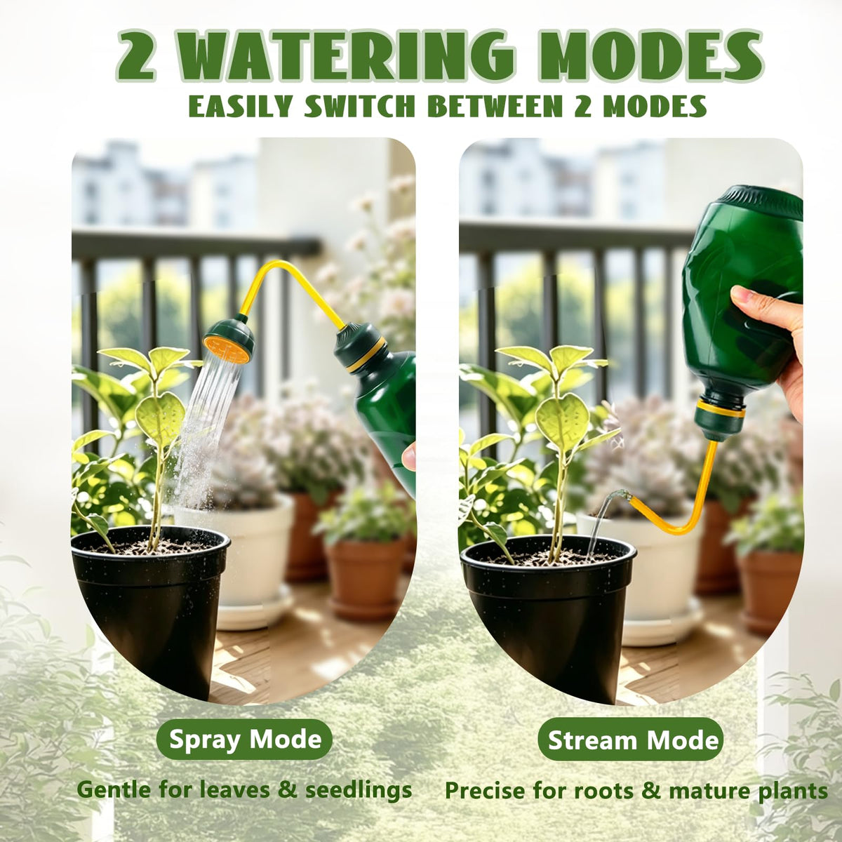 2 Pack Small Watering Can, 2 in 1 Spray Head Functionality, 450ML Squeeze Garden Plant Watering Can for Seedlings Indoor/Outdoor Plants(Green)