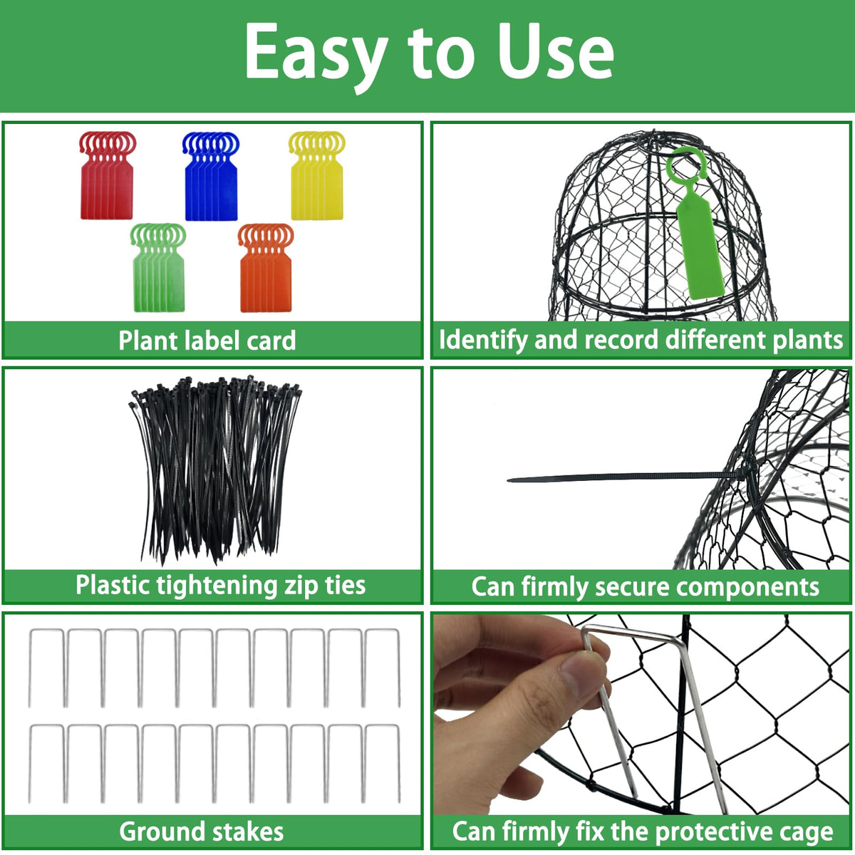 6 PCS 17.7"H X11.42"D Chicken Wire Plant Covers Protectors, Rustproof Heavy Duty Metal Plant Cage with Stakes & Labels, Modular Garden Cloches Design for Seedling Flower Vegetable Protect from Animals