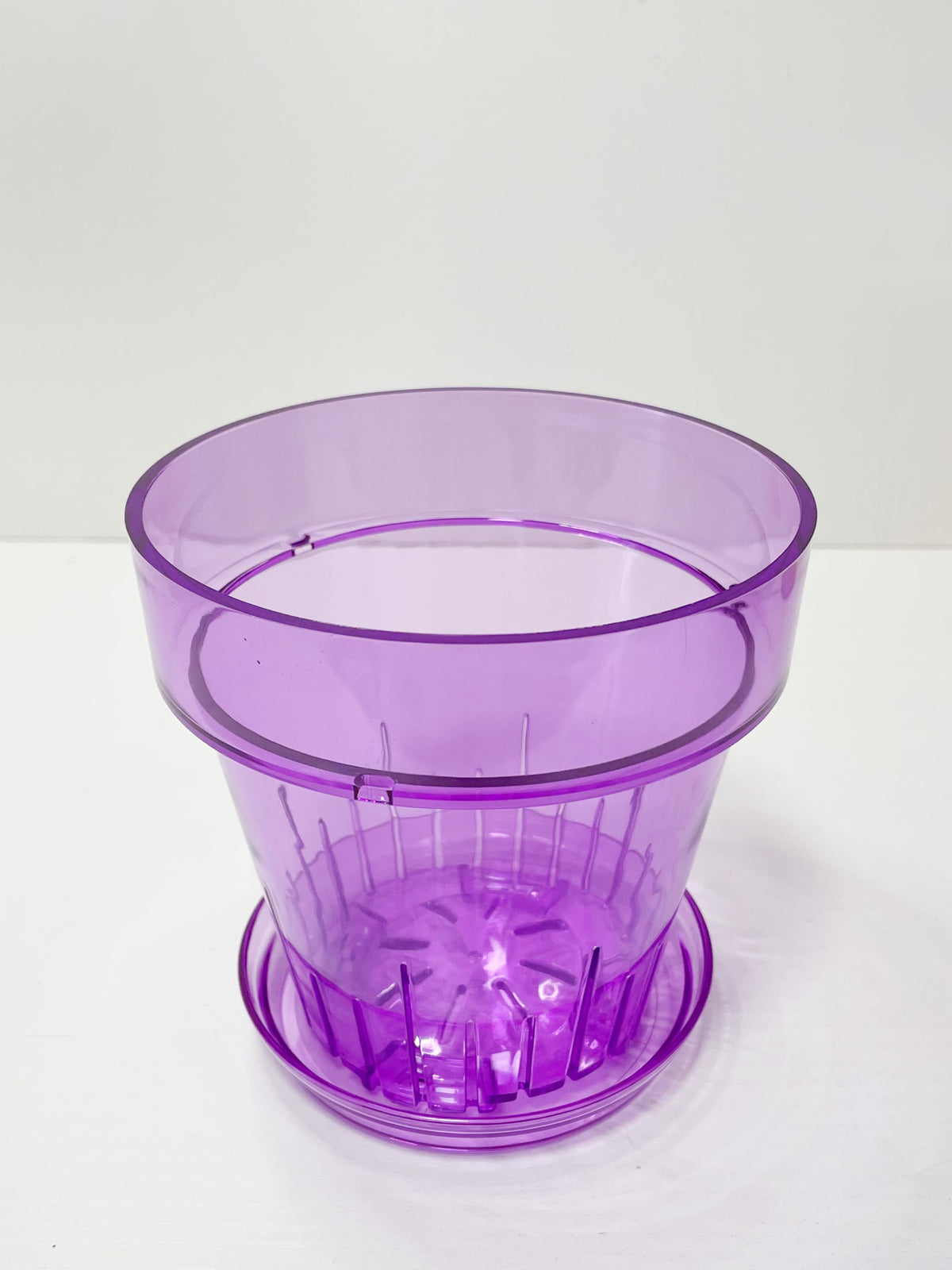 RISEON 3 Pack Clear Acrylic Plastic Orchid Pots with Holes and Saucers,Thick Acrylic Planter Pot, Orchid Dendrobium Oncidium Cattleya Repotting Pot Indoor Outdoor (Violet)