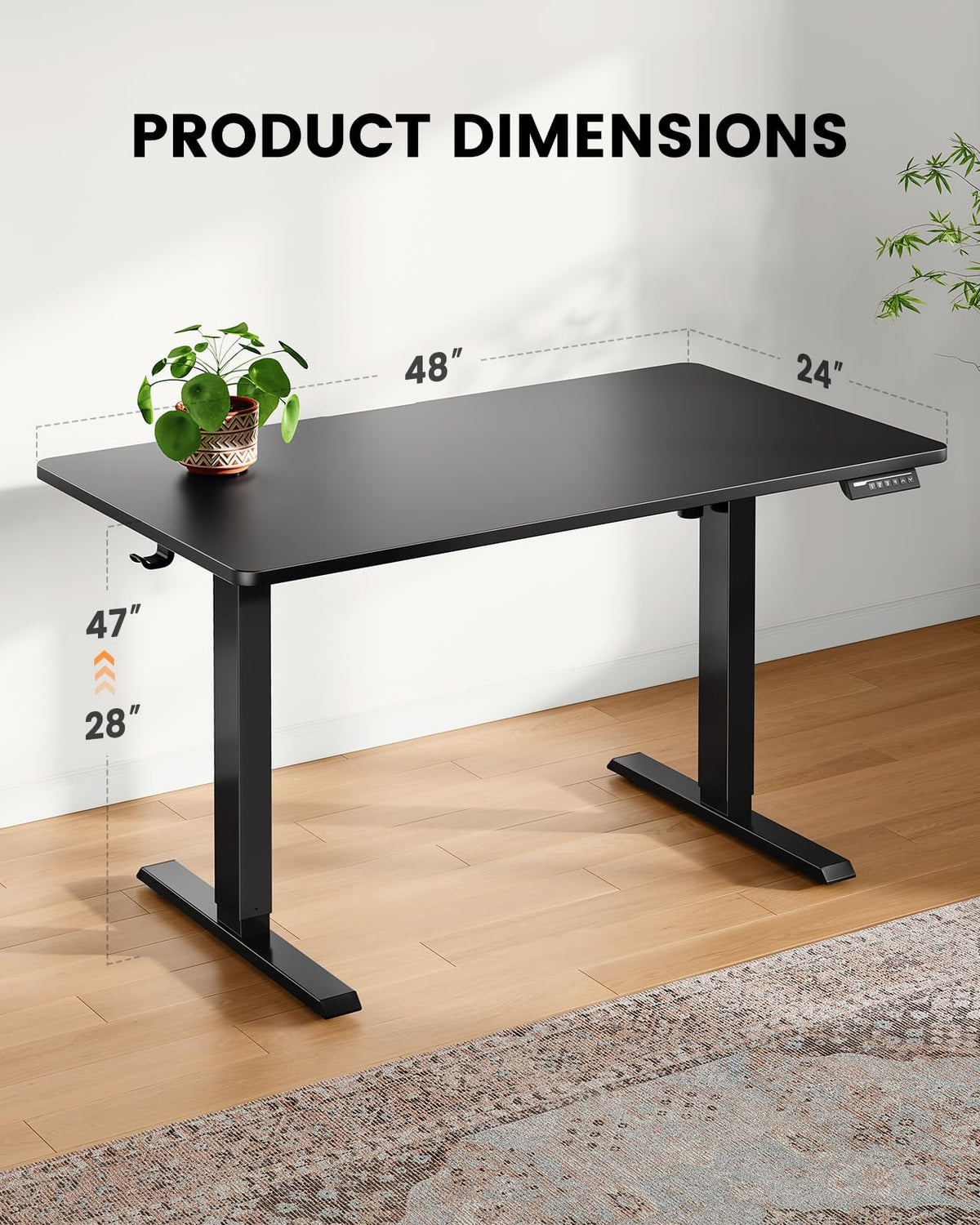 ErGear Whole Piece Standing Desk, Adjustable Stand Up Desk with Cable Management Tray, Electric Computer Workstation for Home Office, 48x24 inch, Black, EGESD64B