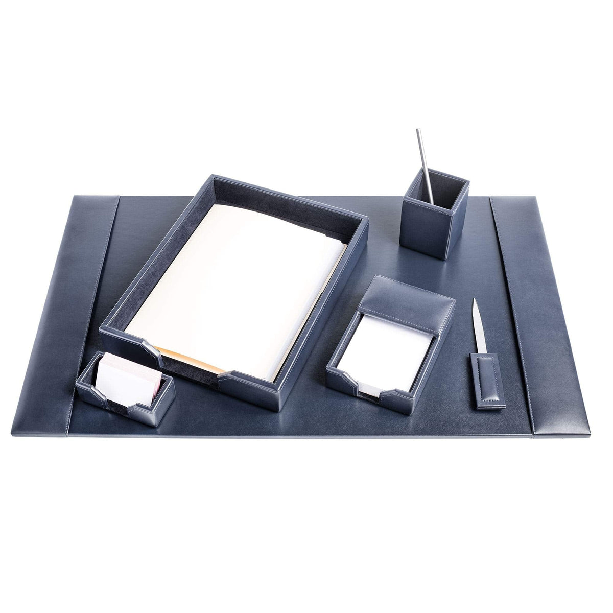 DACASSO Bonded Leather Desk Set - Luxury Leather Desk Pad & Desk Organization Essentials (Navy Blue, 6 Piece)