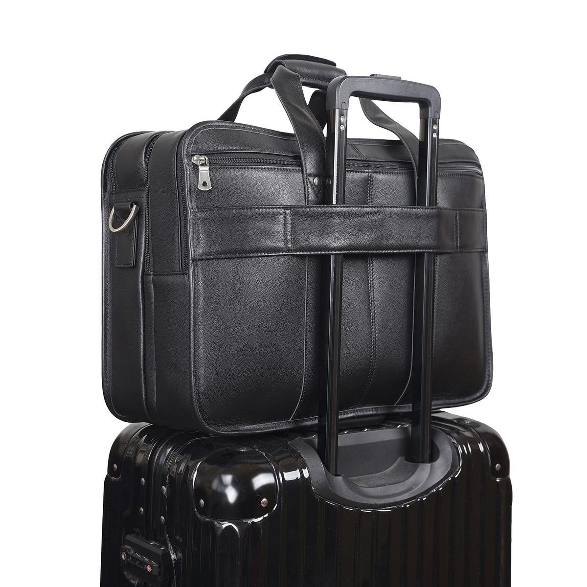 Polare 17'' Napa Leather Briefcase Laptop Attache Case Messenger Bag For Men Fits 15.6'' Laptop