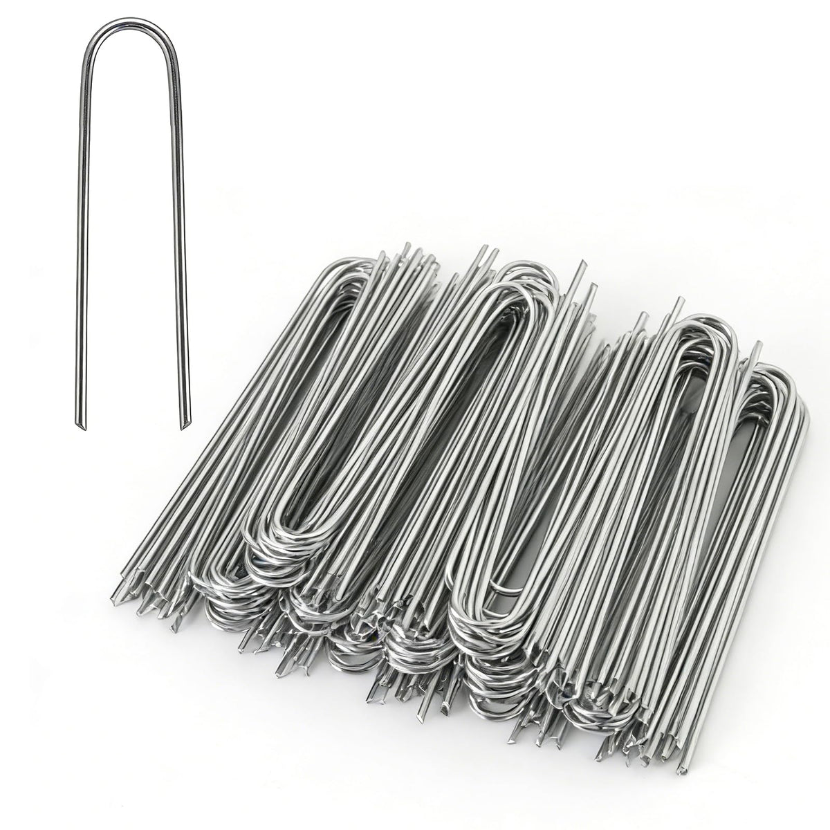 MySit 200 Pack 4 Inch Garden Stakes, Galvanized Drip Irrigation Stakes U Shaped Landscape Staples Ground Stakes for 1/8" to 1/2" Soaker Hose,Irrigation Tubing, Garden Hose, Weed Barrier