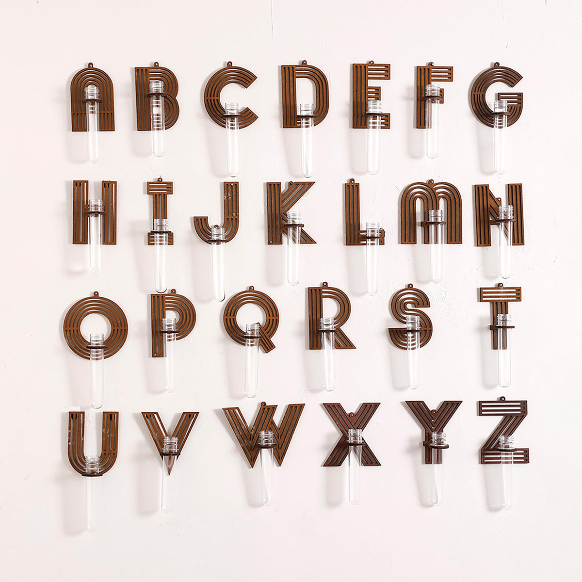 Home Letter Wall Propagation Planters Test Tubes Wall Decor for Hanging Plants Clear Water Plant Vase Brown Wood Water Propagation Station 4 Pack