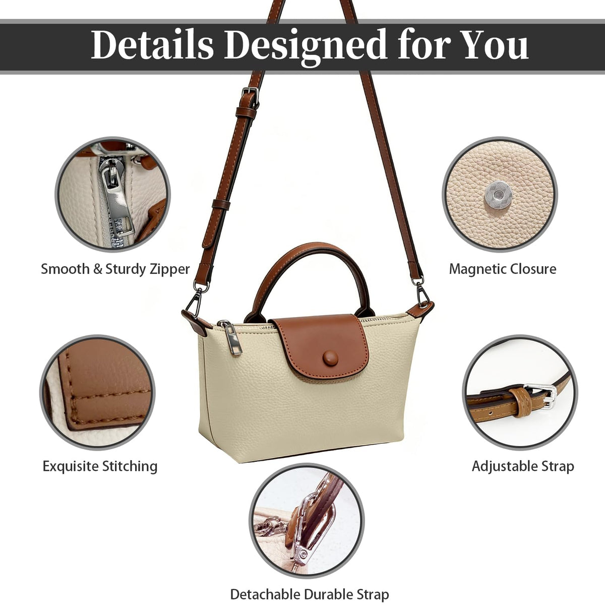 Elojieza Small Crossbody Bags Purses for Women, Mini Fashion PU Leather Handbags for Ladies, Detachable Adjustable Straps and Zipper, Trendy Spring 2026