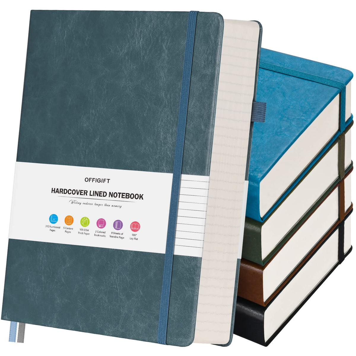 5 Pack College Ruled Notebook, 312 Numbered Pages Thick Notebooks Bulk, 100gsm No Bleed Paper Hardcover Leather Journal, Lined Journal Notebook Set for Women Men School Office, A5, Multicolor