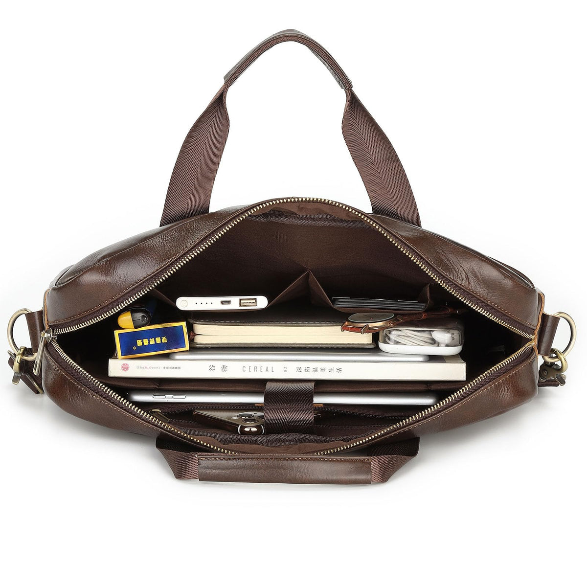SHENGLAICAI 15.7 Inch Leather briefcases Laptop Messenger Bags for Men Best Office Shoulder Satchel Laptop Bag (Coffee)