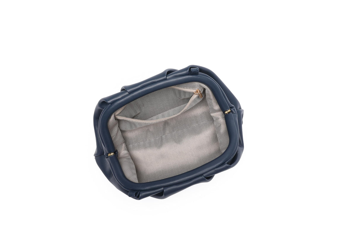 YUWITA Soft PU Leather Clutch Purses for Women Formal Elegant Luxurious Evening Bag (Navy Blue)