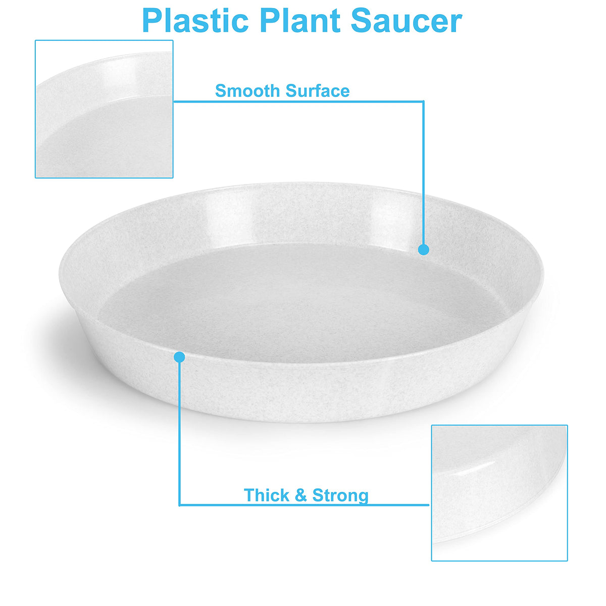 Austin Planter 5 14 Inch (12.14in Base) Plant Saucers - White Granite Colored Polypropylene Made in USA