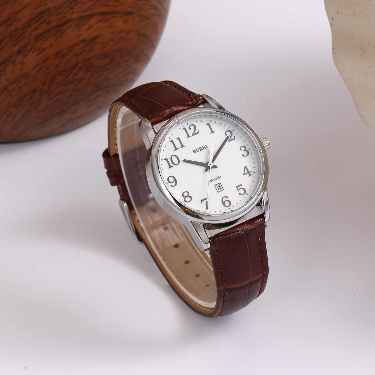 BUREI Women’s Watch 35mm Brown Minimalist Quartz Watch Soft Leather Strap Unisex Casual Dress Watch 3ATM Waterproof