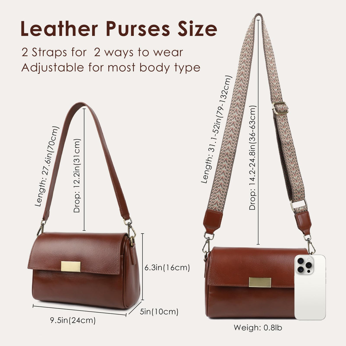 imeetu Genuine Leather Crossbody Bags for Women, Shoulder Bag Purses with Adjustable Strap (Green)