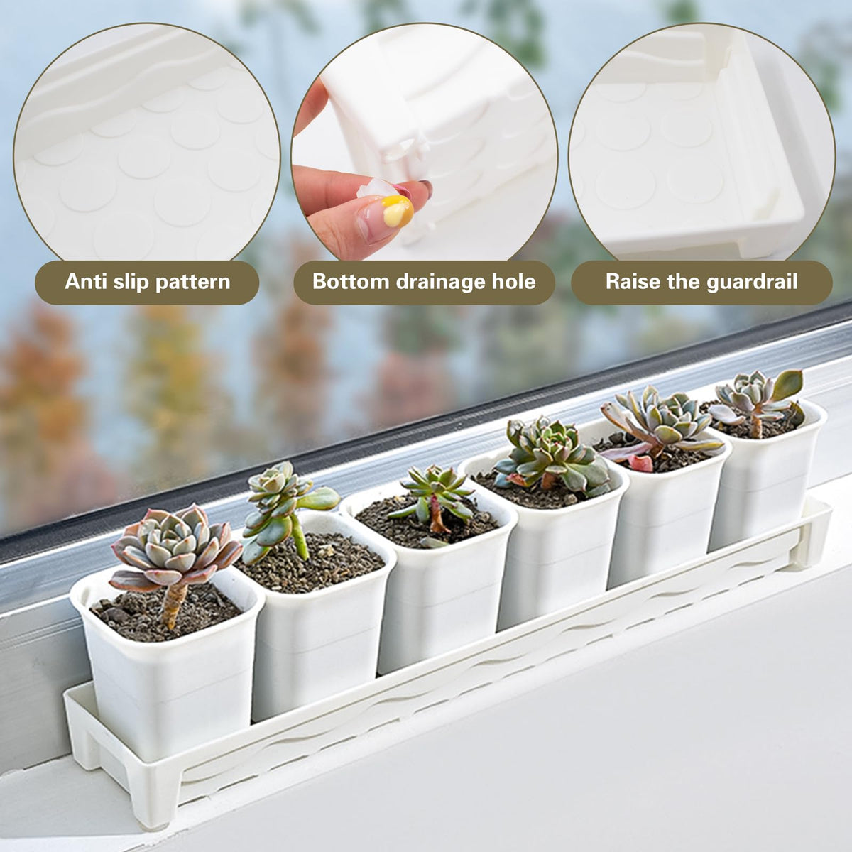 JoyHuaTrade 5 PCS Plastic Plant Tray Saucer, Rectangular Windowsill Plant Drainage Stand for Indoors Outdoor, White Water Drip Tray for Succulent Pot Planter, 16 x 4.5 x 1.6 Inch