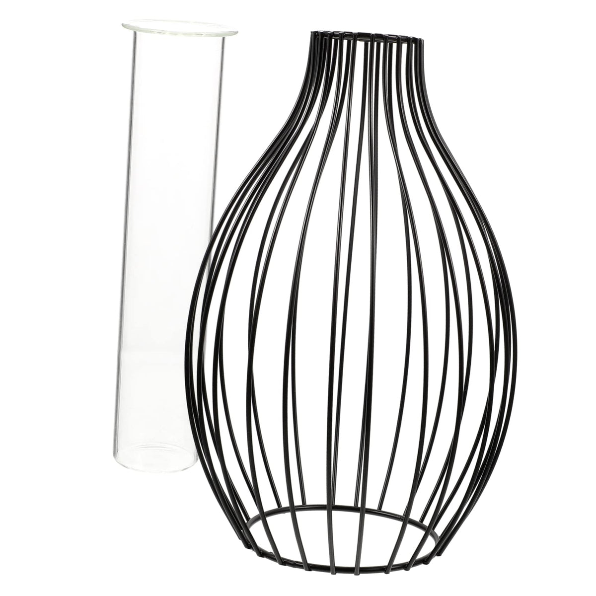 Cabilock Delicate Hydroponic Vase with Hollow Iron Frame Glass Terrarium for Plants European Style Stand Flower Vase for Home Decor Centerpiece for Holidays and Special Events