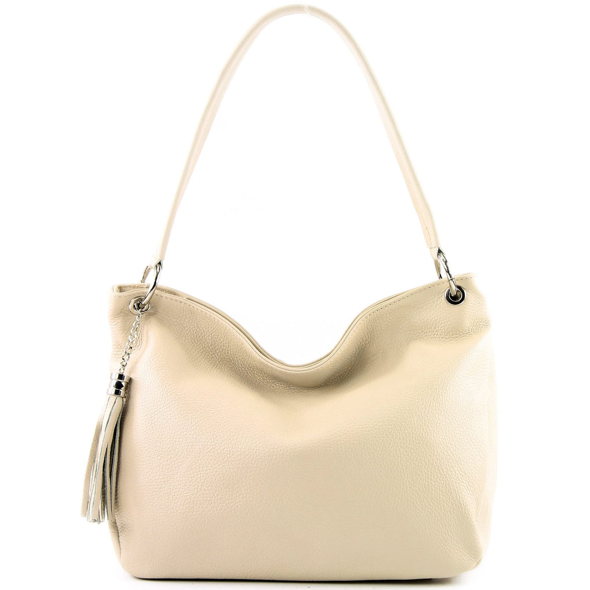 modamoda de - T154 - shoulder bag made of italy leather (Cream beige)