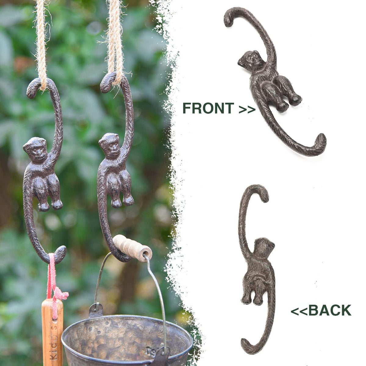 Sungmor Cast Iron Plant Hangers, 2PC Monkey Hooks, 7.9 Inch Large S Planter Hanger, Ceiling Extender Hooks for Hanging Plants, Flower Basket, Plant Pot, Macrame Plant Holder, Lantern, Windchime